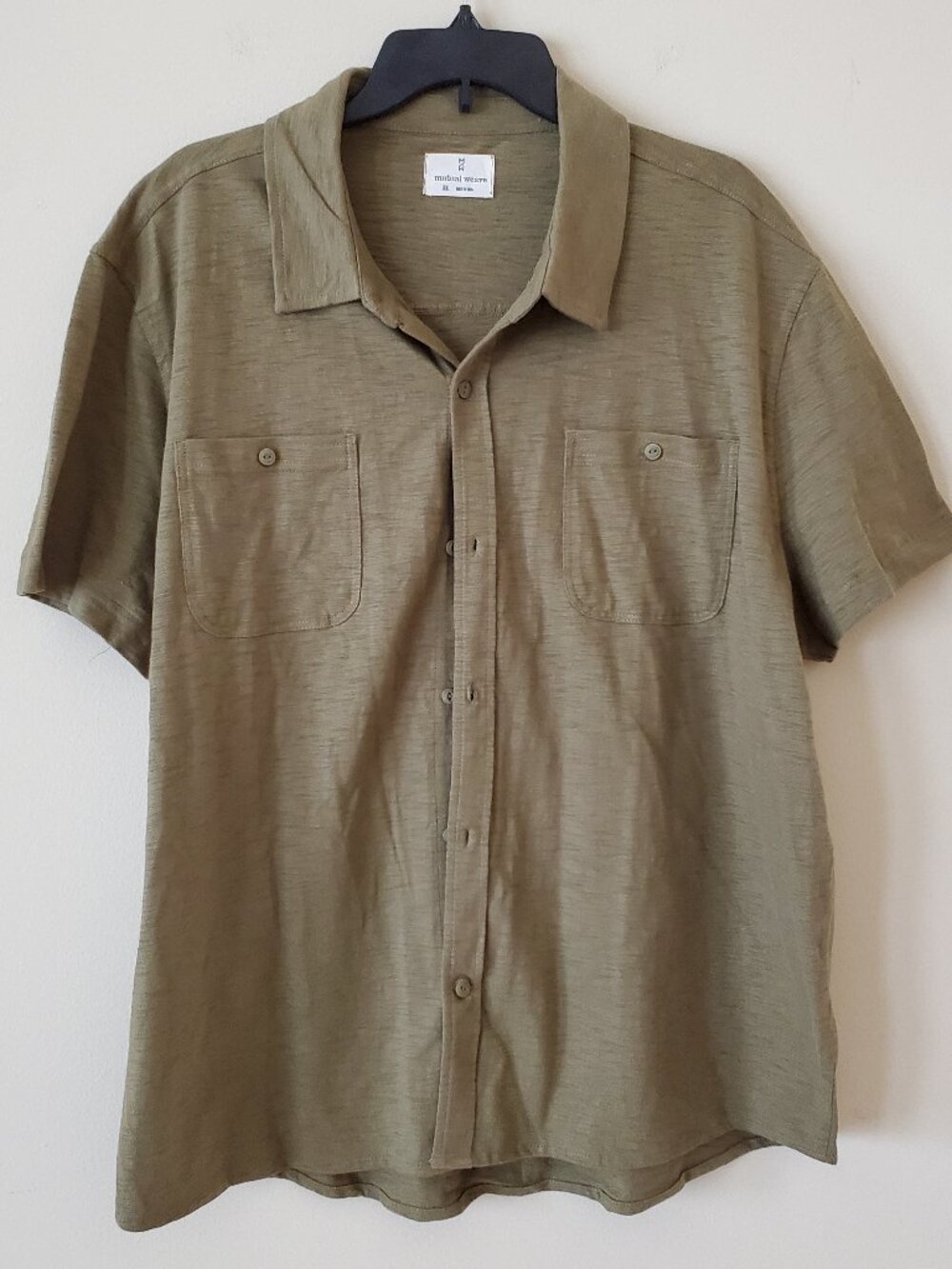 Mutual Weave Olive Green Short Sleeve Linen Blend Button Down Shirt SZ XXL